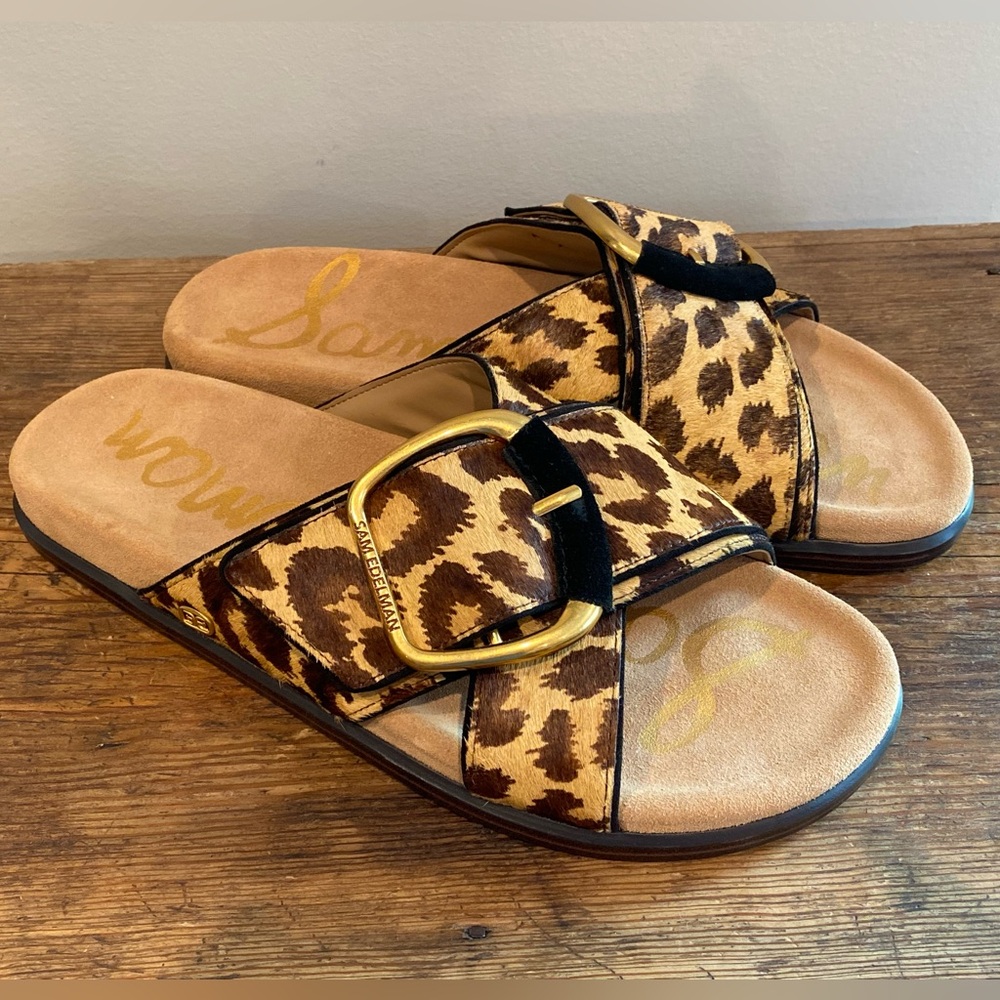 NEW Sam Edelman Darla Buckle Slide Sandal - Leopard Print